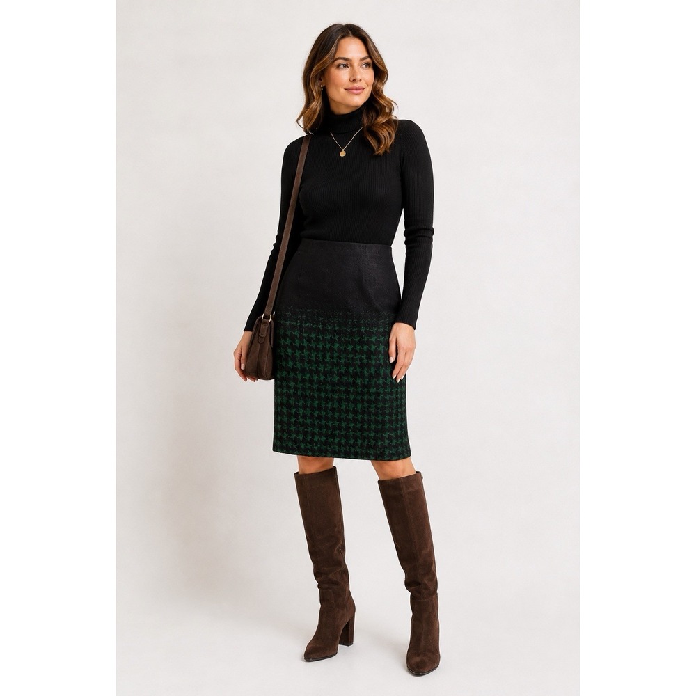 Stunning Talbots Wool Ombré Green And Black Skirt For Fall Wool Blend Preppy 20W